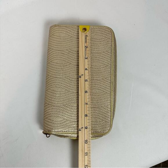 Anthropologie Gold Metallic Clutch Zip Around Closure Planner Wallet 9X6 - Picture 6 of 12